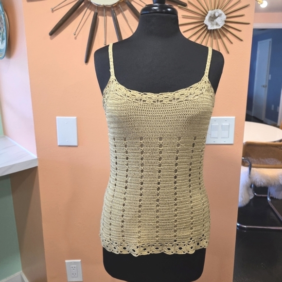 Fairycore Vintage INC Petite Small Gold Tan Crochet Camisole Retro Y2k Boho Chic - Picture 1 of 9